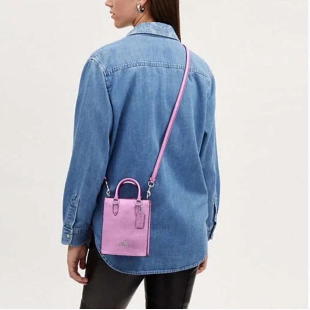 NWT Coach North South Mini Tote Silver / Lilac Metallic - Picture 2 of 7